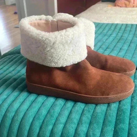 New Porte & Paire shearling-trimmed suede boots sz 10 - Picture 4 of 9